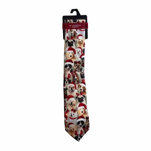 NWT St. Nicholas Square Dogs in Santa Hats Tie - Picture 1 of 5